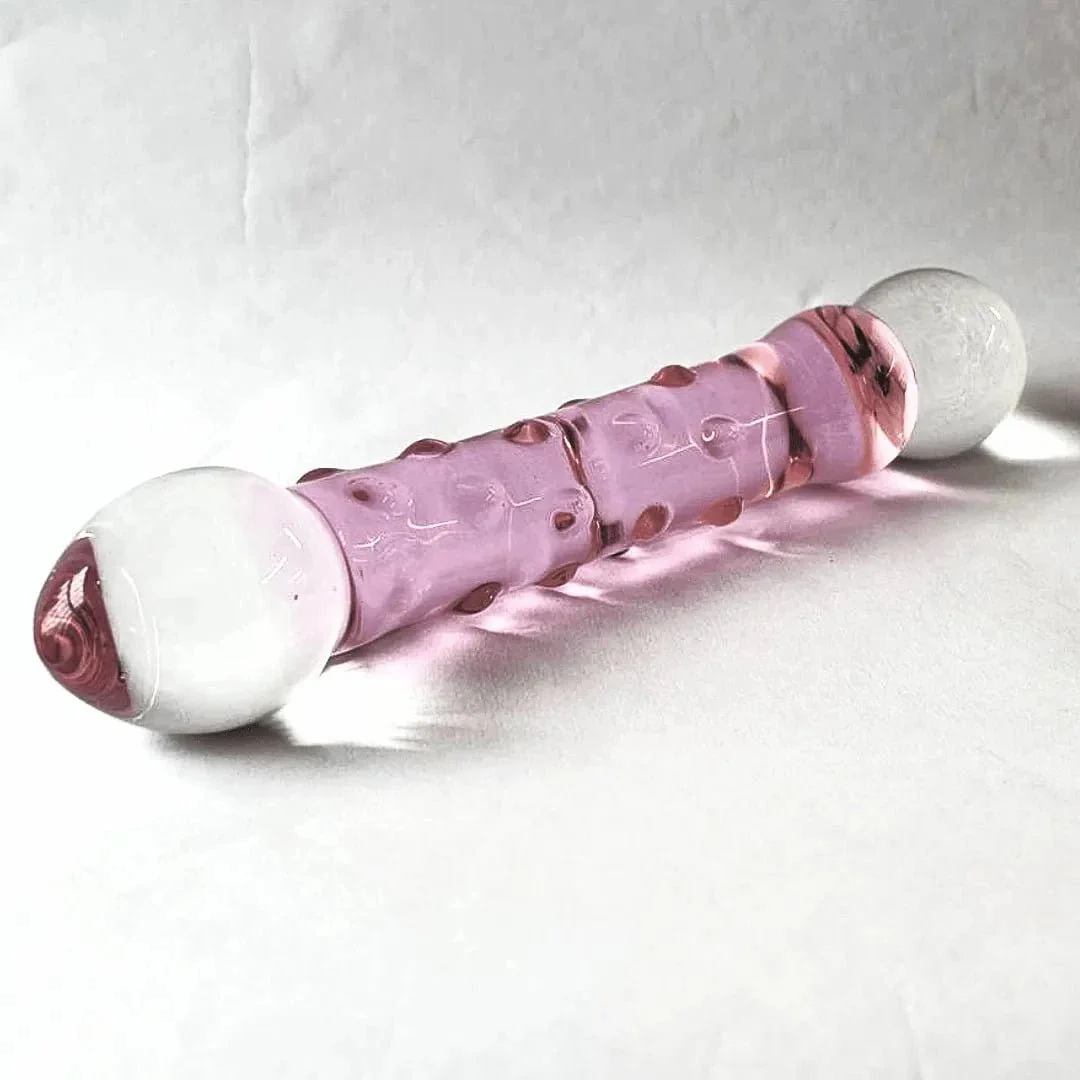 Pink Textured G-Spot Glass Dildo - Image 2