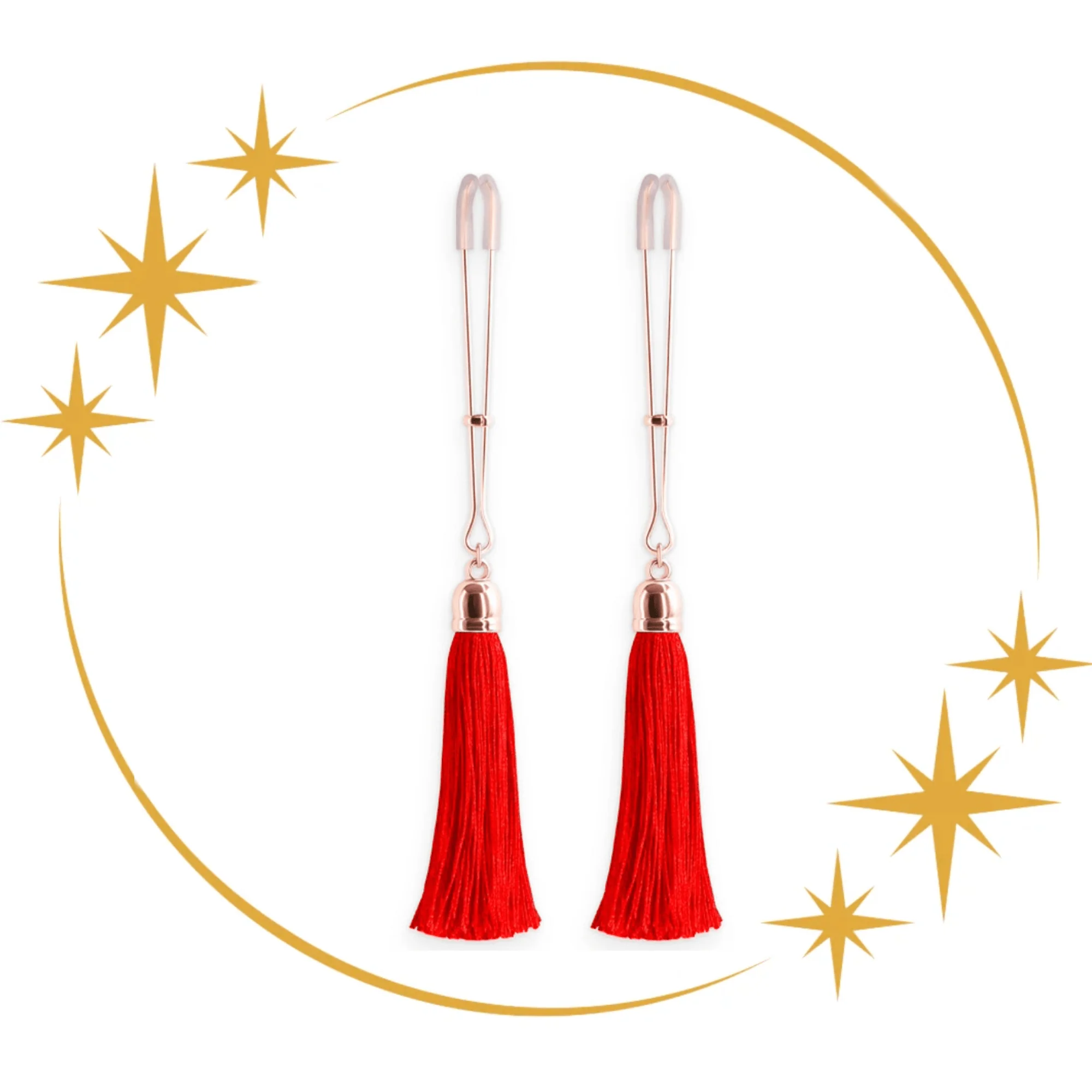 Red & Gold Tassel Nipple Clamps - Image 4