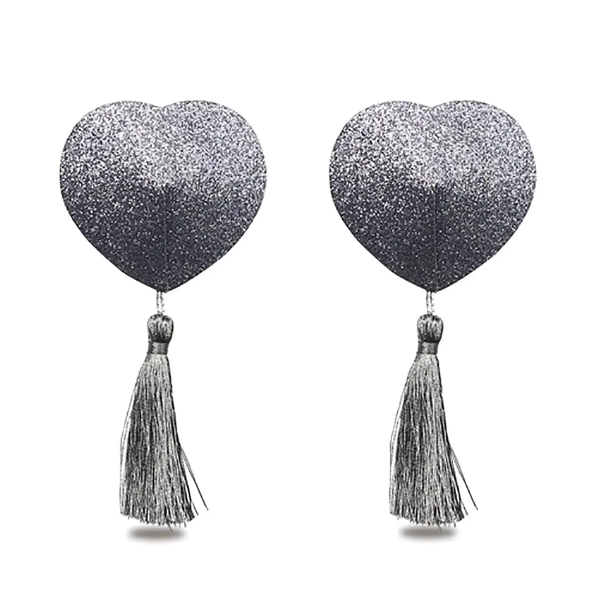 Silver Glitter Heart Nipple Tassel